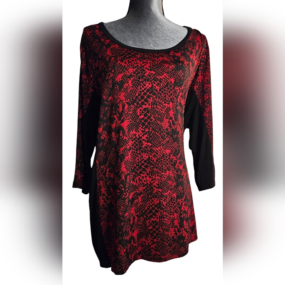 KAREN KANE TUNIC TOP WOMEN'S 3X RED &BLACK - Picture 4 of 4